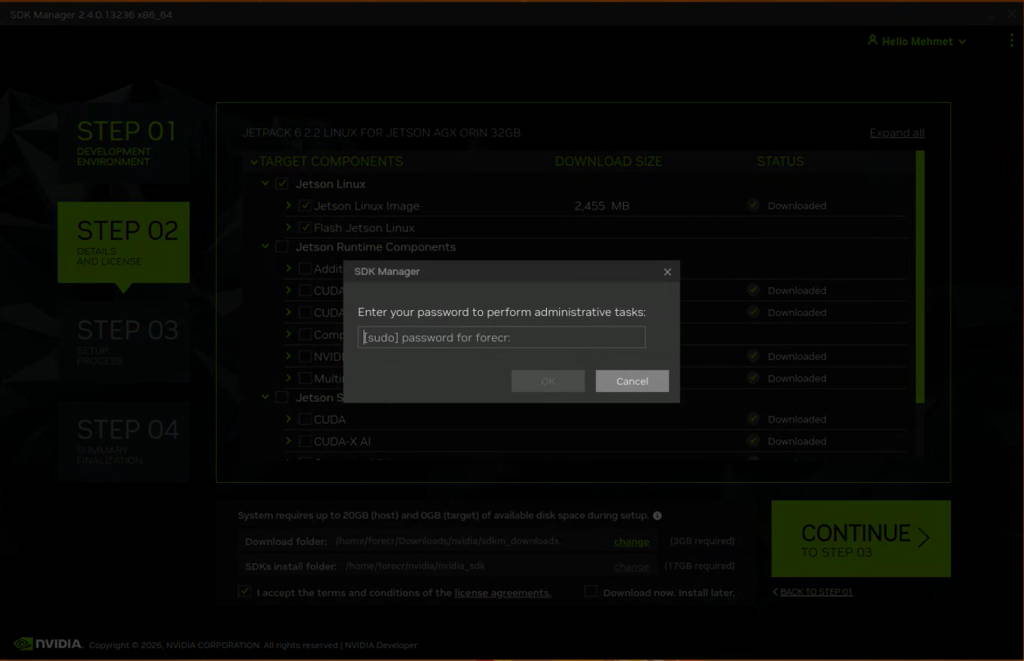 SDK Manager step-2 password