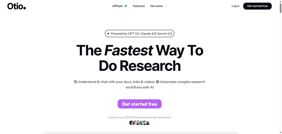 Screenshot of Otio, from the ai company websites collection.