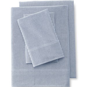 Cotton Oxford Stripe Bed Sheet Set in Deep Sea Navy (TWIN)