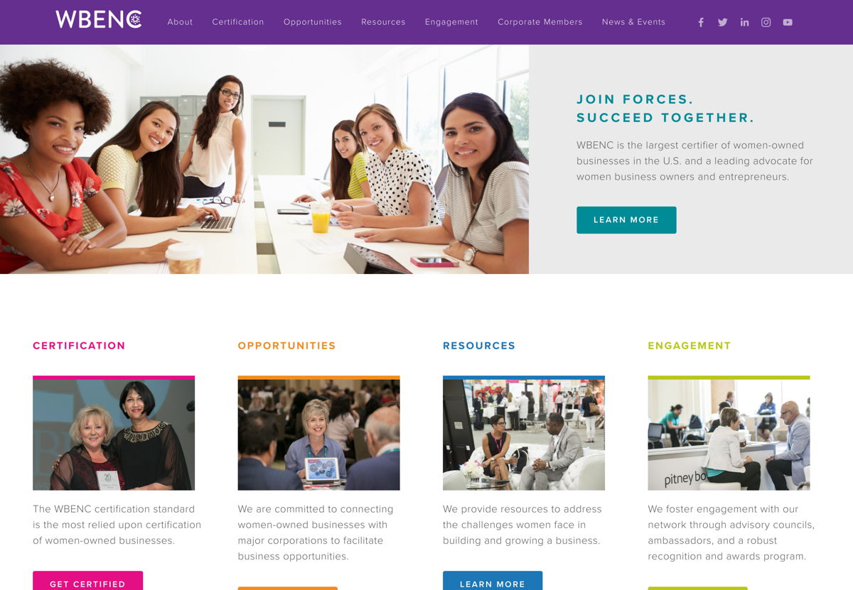 Screenshot of WBENC, from the nonprofit & charity websites collection.