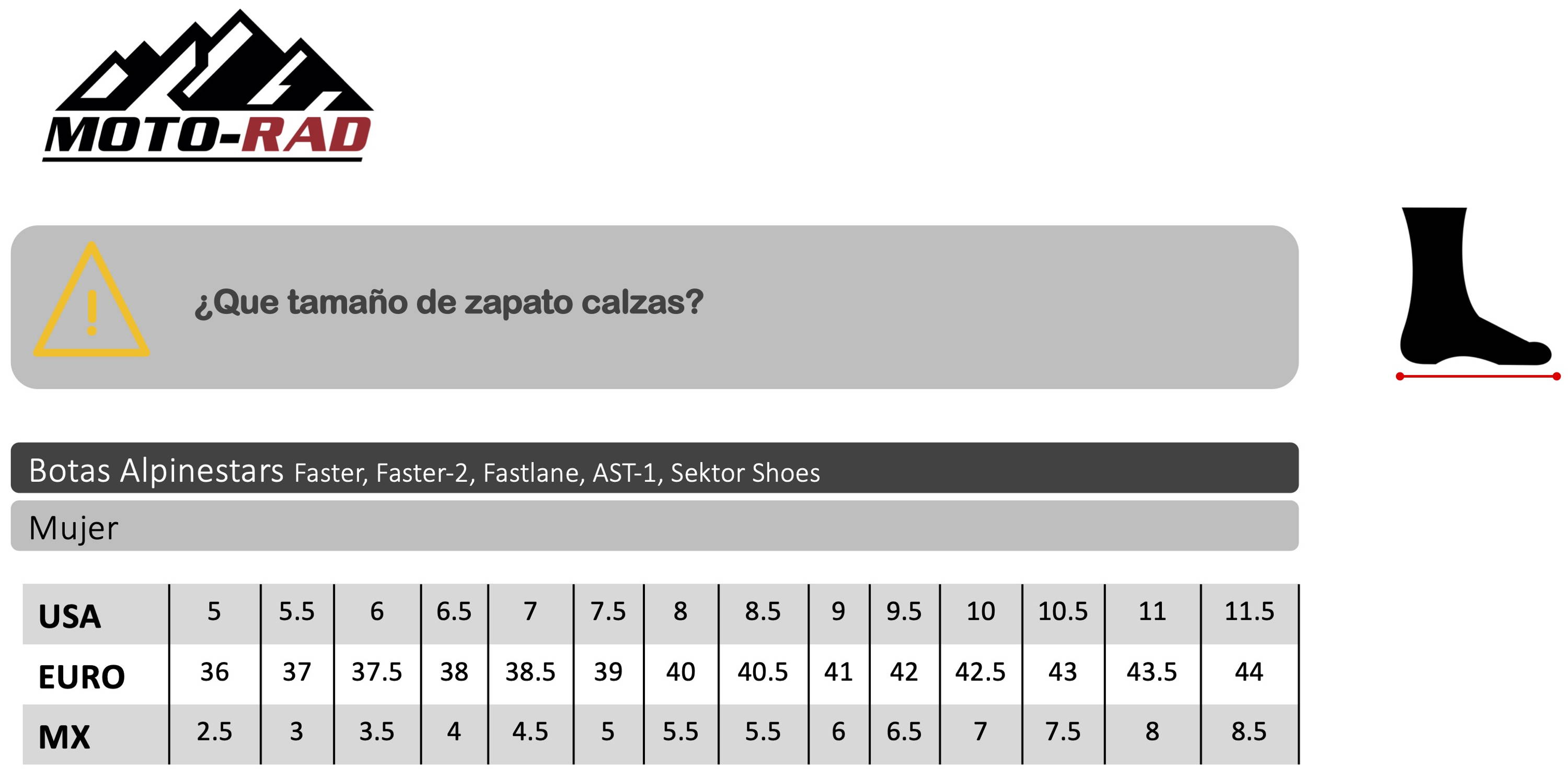 Guia de Tallas Botines Mujer Alpinestars