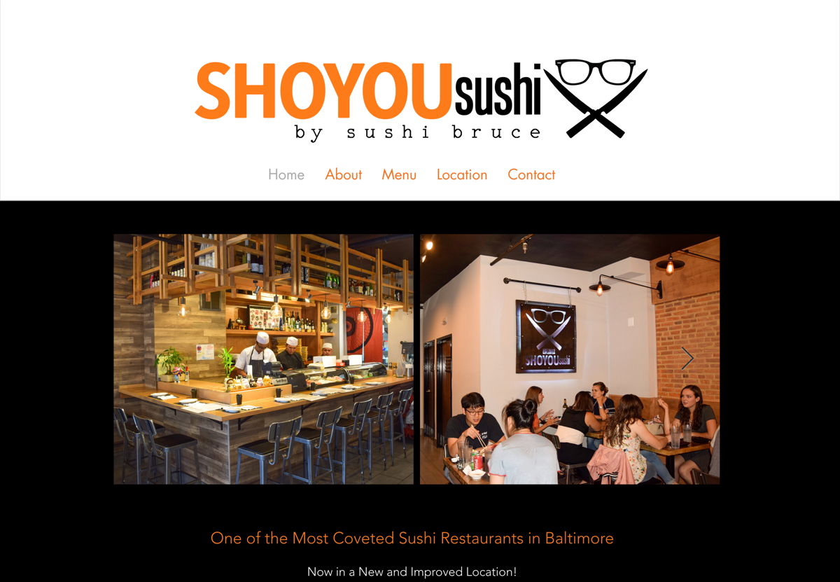 Screenshot of Shoyou Sushi, from the wix websites collection.
