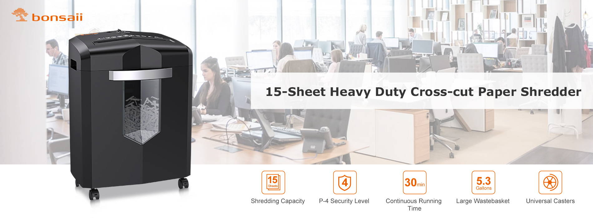 15-Sheet Heavy Duty Cross-cut Paper Shredder