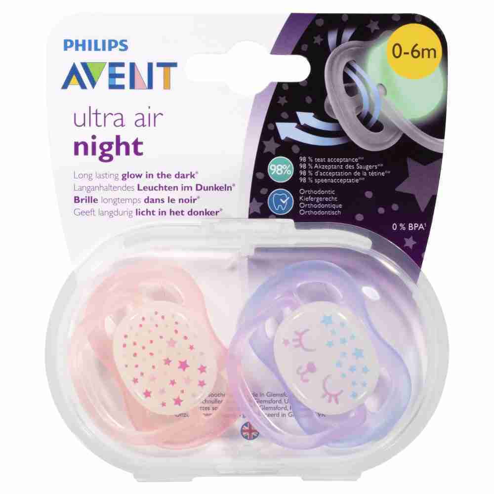 Avent Ultra Air Night Bpa Free Soother 0-6M 2 Pack