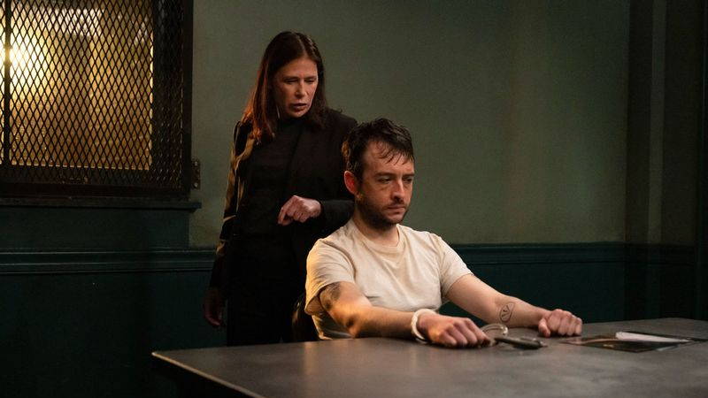 LAW & ORDER -- %22Ghost In The Machine%22 Episode 26001 -- Pictured: (l-r) Maura Tierney as Lt. Jessica Brady, Tim Creavin as Tommy Miller -- (Photo by: Virginia Sherwood/NBC)