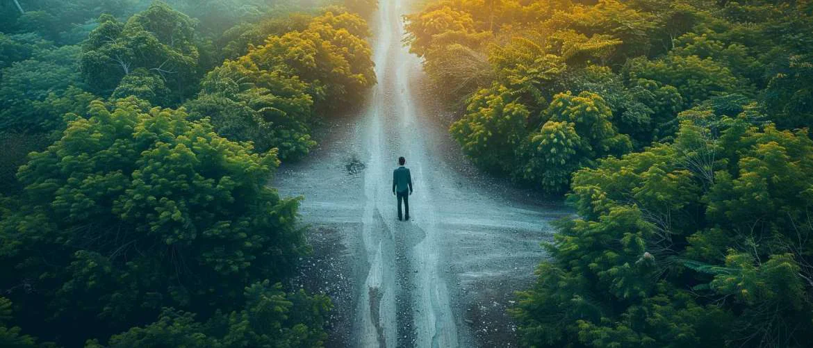Travel nurse at a crossroads, symbolizing the journey towards sustainable healthcare